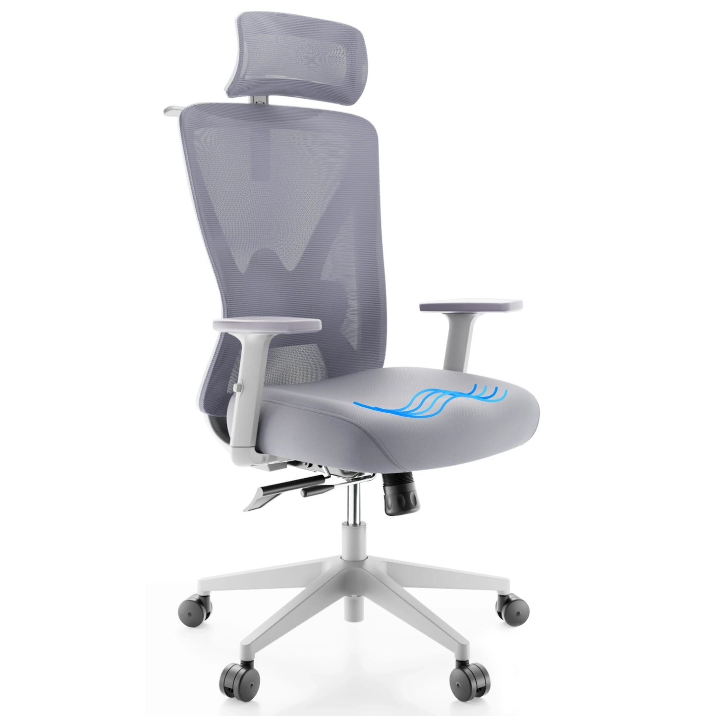 Witte Ergonomische bureaustoel van Backerz, ontworpen voor comfort en ondersteuning tijdens het werken.