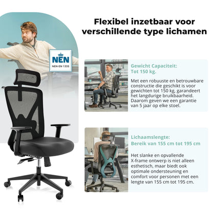 Stijlvolle ergonomische bureaustoel van mesh, biedt comfort en ademend vermogen voor een gezonde werkhouding.