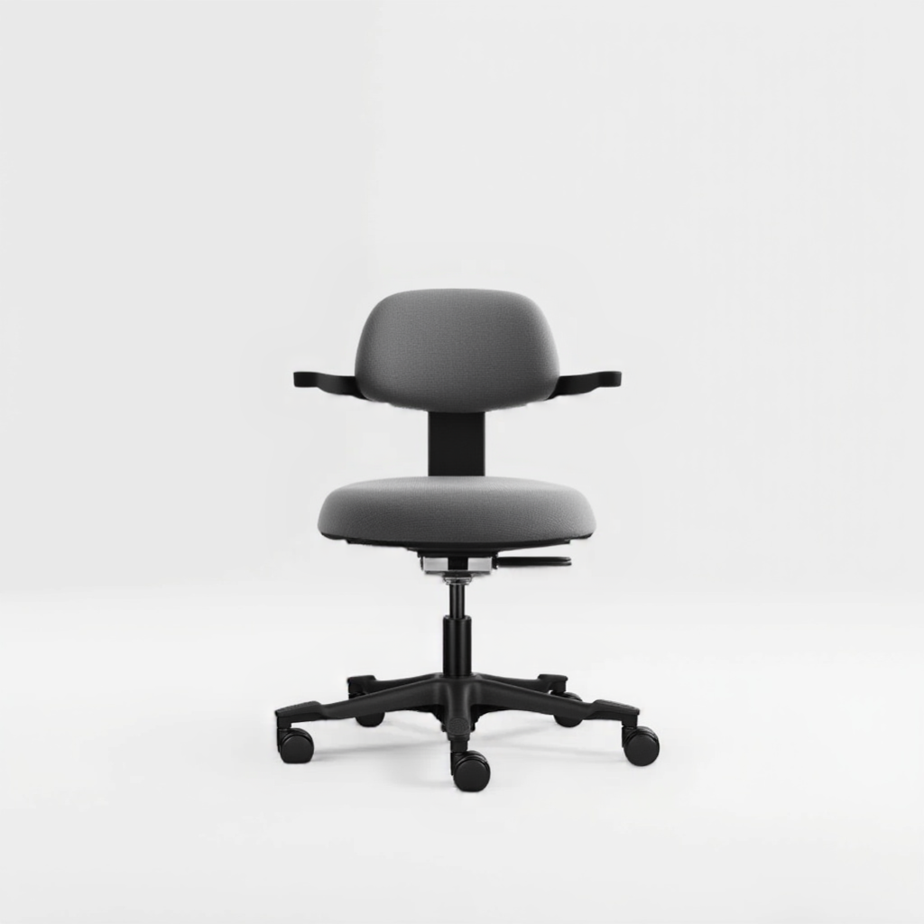 Zwarte ergonomische bureaustoel met een zitting en rugleuning, perfect voor een gezonde werkhouding.
