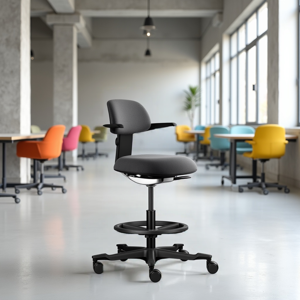 Moderne bureaustoel met een zwarte zitting en rugleuning, ontworpen voor ergonomisch comfort.