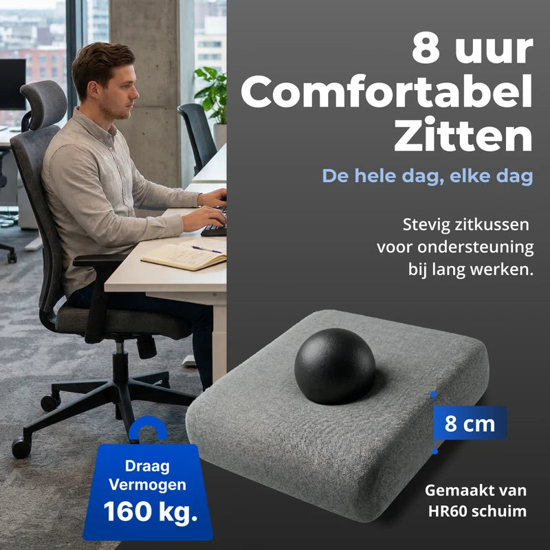 Backerz bureaustoel voor 8 uur comfortabel zitten, met stevig zitkussen van HR60 schuim, 8 cm dikte en draagvermogen tot 160 kg.