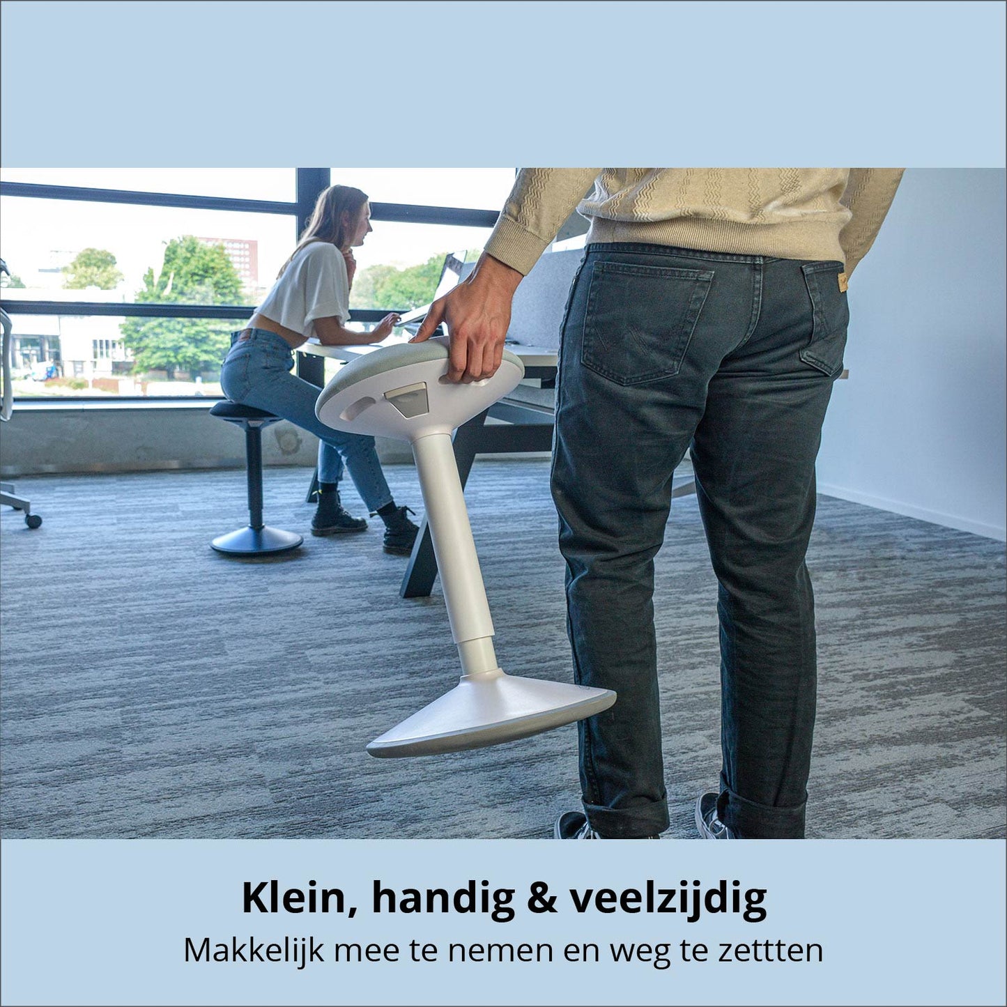 De wiebelkruk is klein en makkelijk weg te zetten. Hij weegt maar 6kg