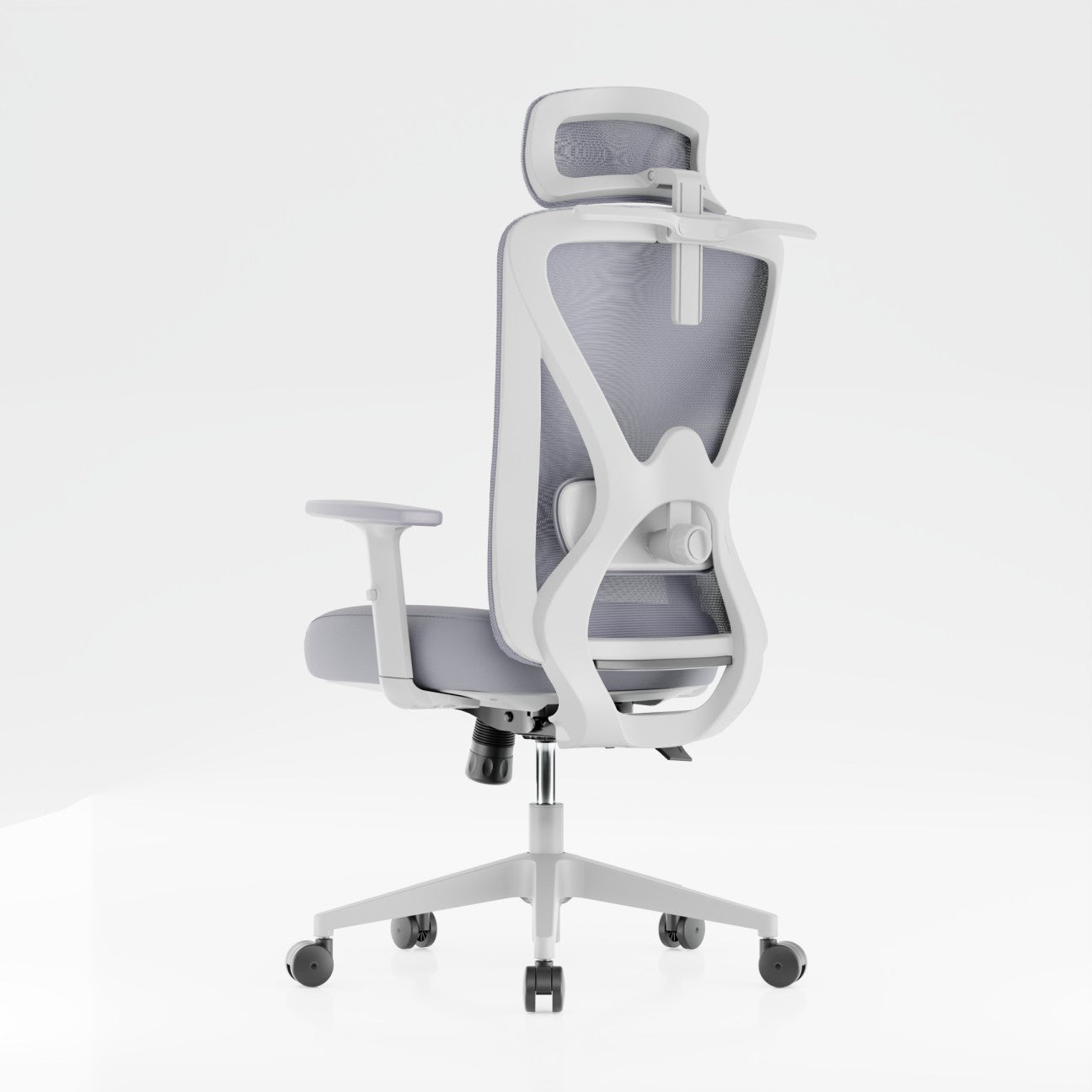 Stijlvolle Witte bureaustoel met witte basis, ideaal voor comfort en design in je werkruimte.
