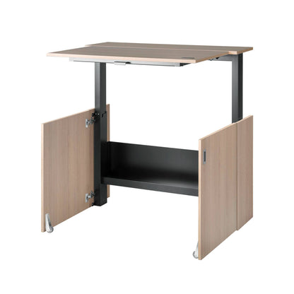 Een praktisch bureau met planken, perfect voor een comfortabele werkplek thuis.